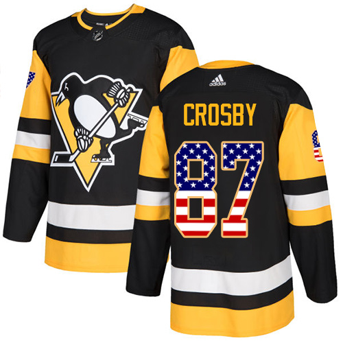 Men's Pittsburgh Penguins #87 Sidney Crosby Black USA Flag Stitched NHL Jersey